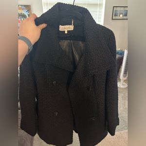 Good condition Calvin Klein black wool belted pea coat size 6